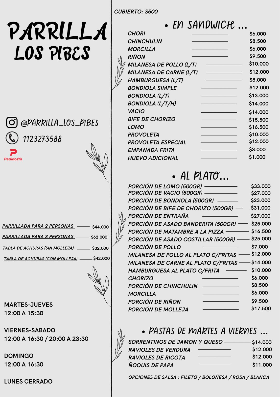 Menú Principal - Parrilla Los Pibes